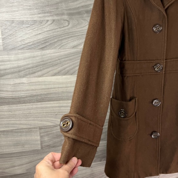 Tulle Overcoat Womens M Brown‎ Wool Blend Collar Button Pockets Lined Collar - Picture 8 of 14